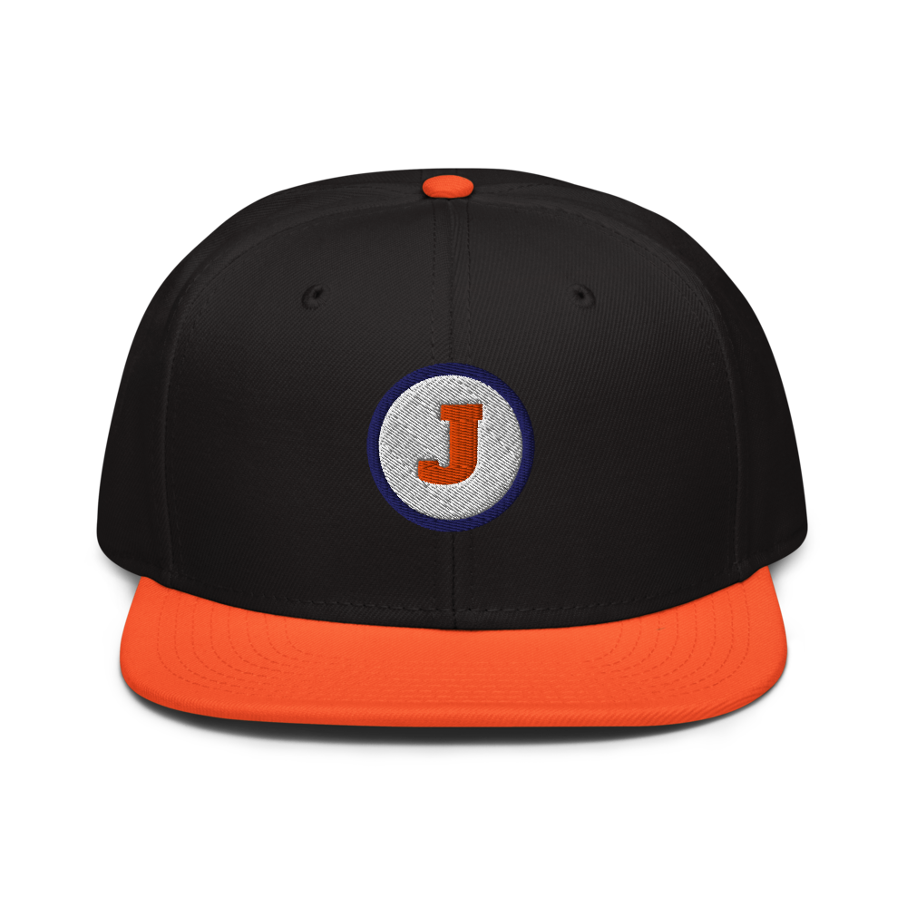 Orange structured cap with the cream J badge, the one Jake wears